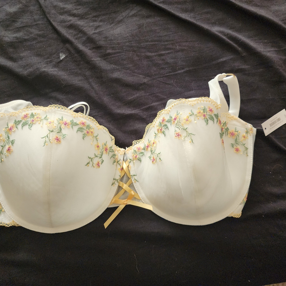 Adore Me White and Yellow Bra with Floral Details